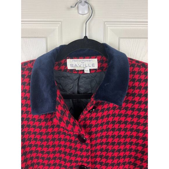 Rena Rowan For Saville Red Black Houndstooth Tweed Wool Blend Blazer 12P - Picture 8 of 10